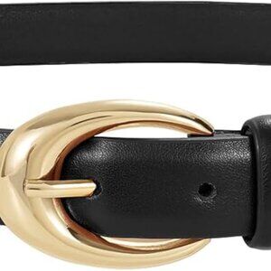 Women Leather Belt Faux Leather Skinny Waist Belt with Gold Buckle for Jeans